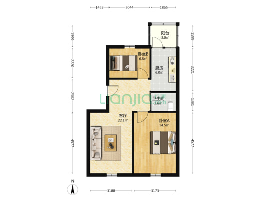 郊区政府楼 2室1厅1卫 67平方