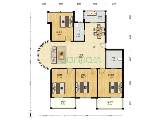 闽都创业公寓 4室1厅2卫 150平方