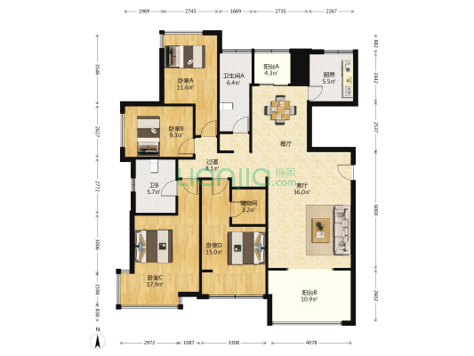 天水家园二期 4室1厅2卫 162平方