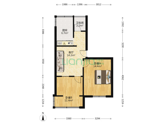 玉林北街44号 2室1厅1卫 54平方