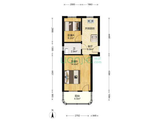 明北社区 2室1厅1卫 44平方