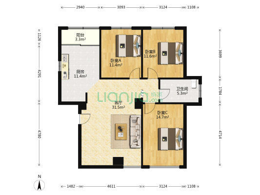 新兴大厦 3室1厅1卫 127平方