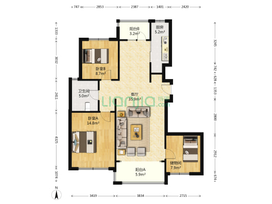 九洲湾景汇 2室1厅1卫 107平方