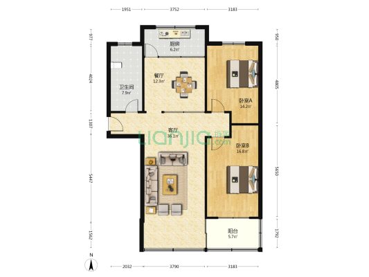 离职干部休养所 2室2厅1卫 118平方