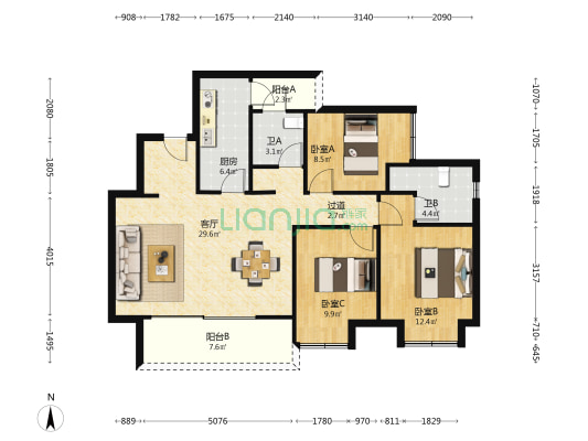 绿城春溪雲庐二期 3室1厅2卫 99平方