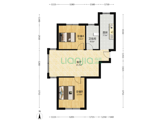 汇智五洲城 2室1厅1卫 82平方