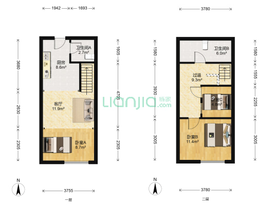集中供暖跃层户型 拎包入住 业主诚意出售-户型图