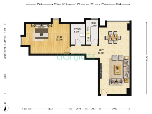 喜年广场 1室1厅1卫 101平方