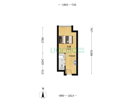 万科都荟天地城C区 1室0厅1卫 28平方