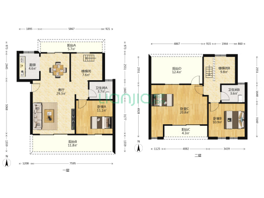 河景馨城B区 3室1厅2卫 129平方