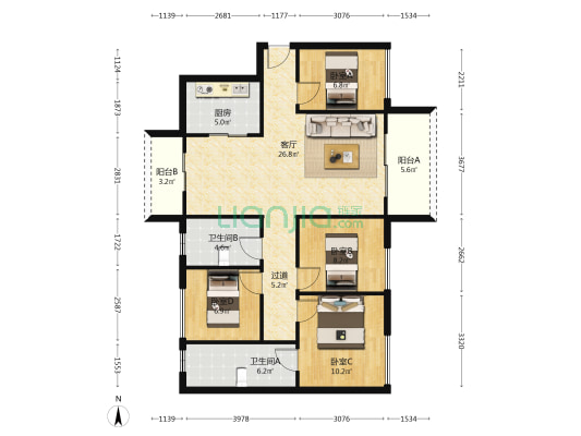 招商雍华府 4室1厅2卫 117平方