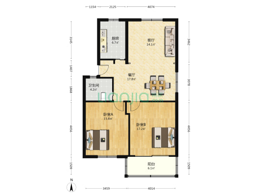 飞虹新村四区 2室2厅1卫 95平方