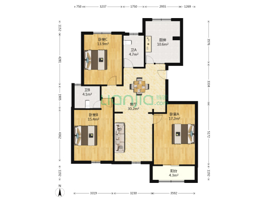 碧水金溪苑 3室1厅2卫 127平方