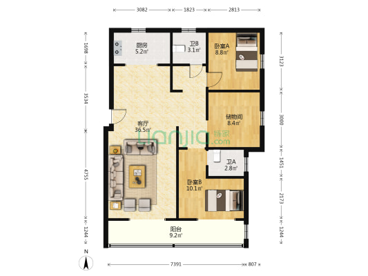 凤城凯旋公馆 2室1厅2卫 116平方