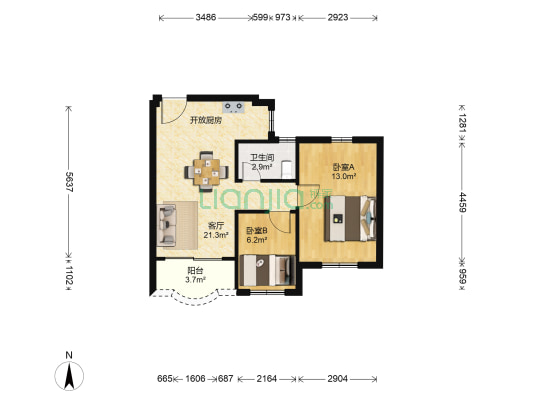 金城花园 2室1厅1卫 58平方