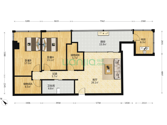 汉港大厦 3室1厅1卫 137平方