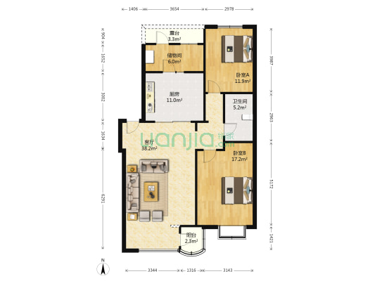 富甲天下 2室1厅1卫 111平方