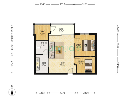 锦华轩 3室1厅1卫 68平方