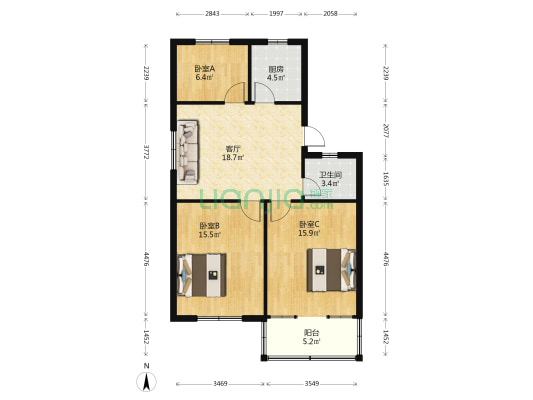 城西五苑 3室1厅1卫 87平方