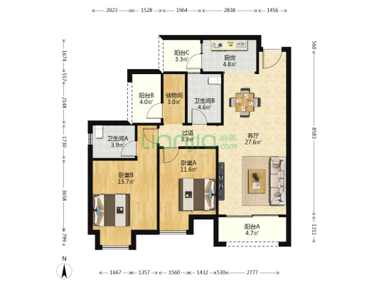 蓝湖彼岸 2室1厅2卫 105平方