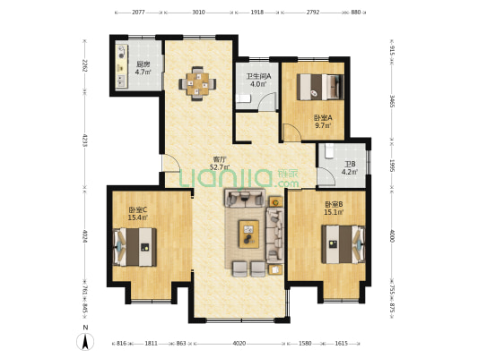 永盛花苑东区 3室1厅2卫 136平方