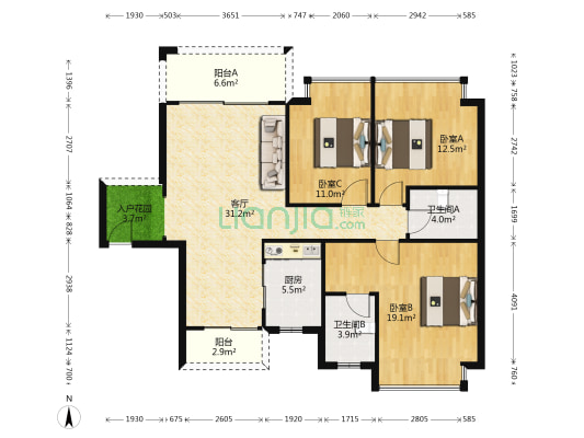 清溪国际公馆 3室1厅2卫 120平方