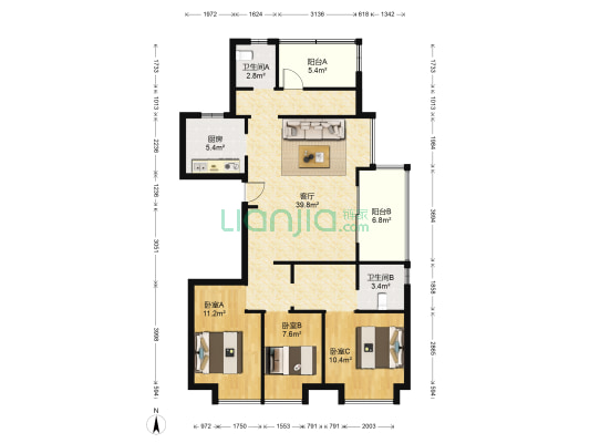 龙湖天境 3室1厅2卫 122平方
