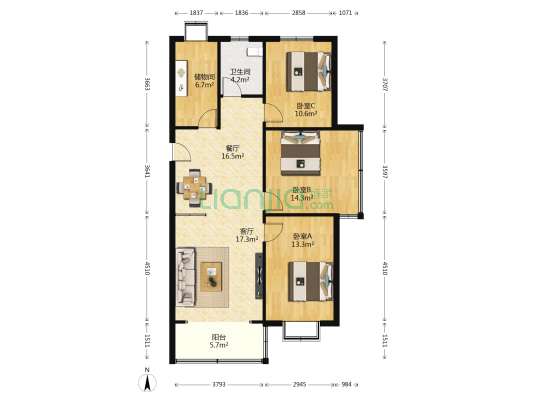 德馨园 3室2厅1卫 116平方