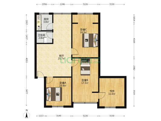 双流气象局宿舍 4室1厅1卫 103平方