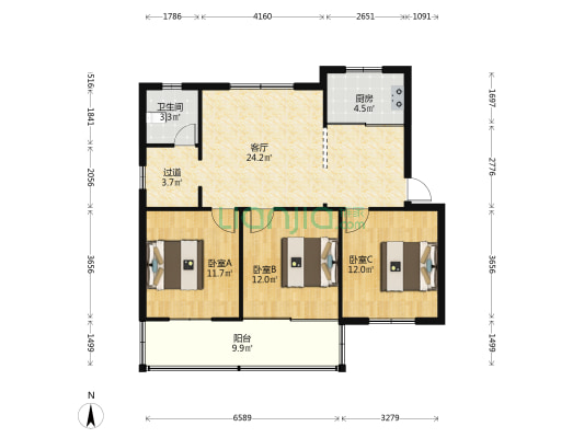 相公殿路 3室1厅1卫 93平方