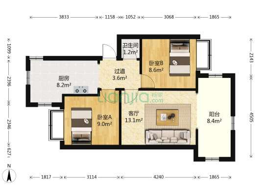 大连山 2室1厅1卫 53平方