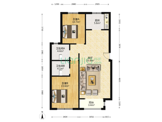遵化福泰铂瑞华府 2室1厅2卫 99平方
