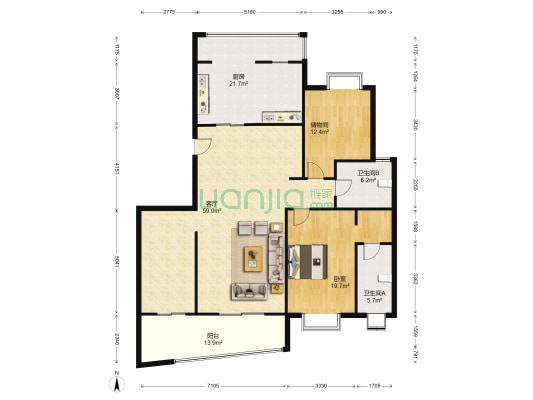 鸿源国际公馆 1室1厅2卫 187平方