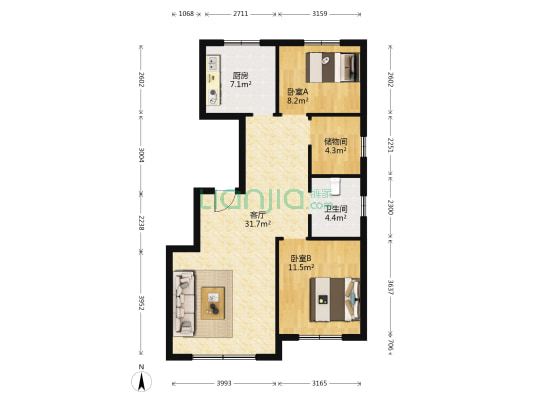 宝裕悦兰湾一期 2室1厅1卫 98平方