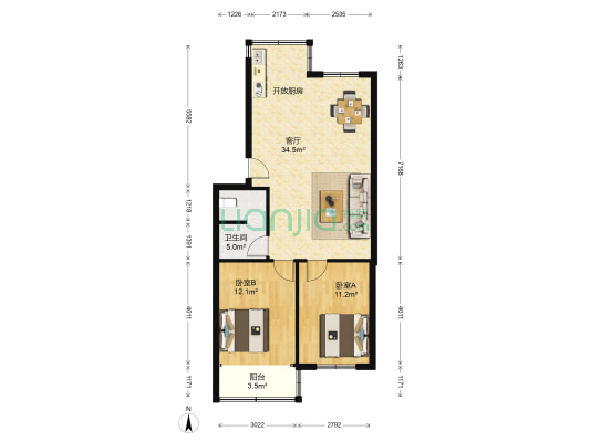 青岛中房云溪小区H 2室1厅1卫 84平方