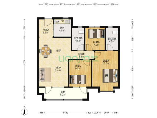 卓越维港 3室1厅2卫 125平方