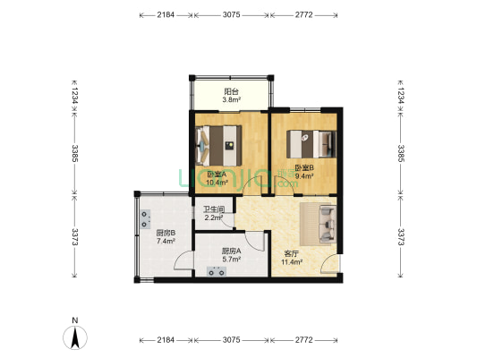 新中小区西院 2室1厅1卫 56平方