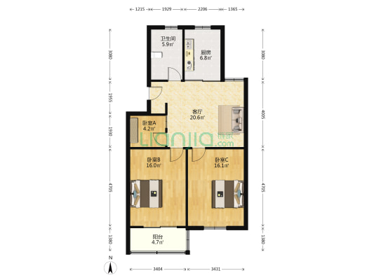 竹苑新村北区 3室1厅1卫 93平方