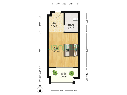 龙鼎万达广场 1室0厅1卫 49平方