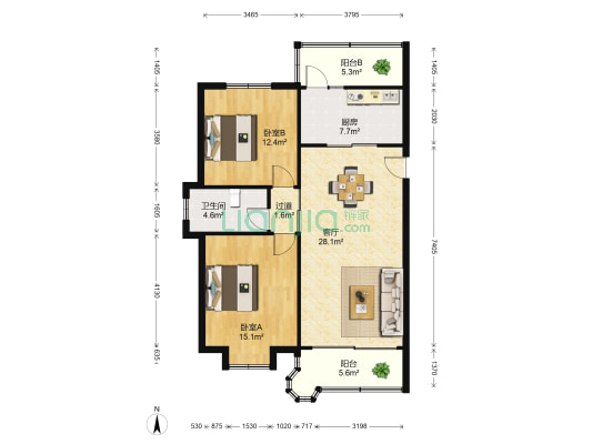 银都佳苑 2室1厅1卫 89平方