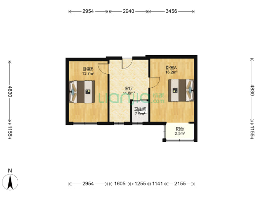 范阳路矿山局家属院全阳两居全明格局-户型图