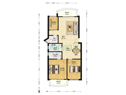 文锦中路2007号 3室2厅2卫 90平方