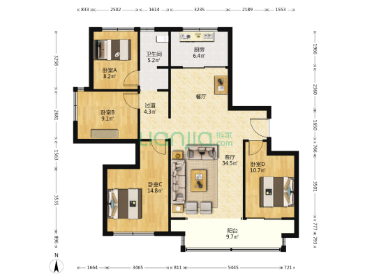 歌尔绿城荷香园 4室1厅1卫 152平方