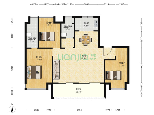 祥源城南之星二期雅园 3室1厅2卫 132平方