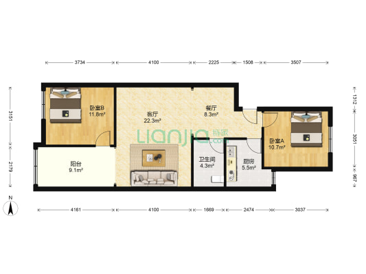 耀强花园 2室2厅1卫 89平方