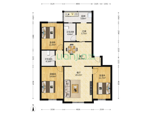 颐和花园小区 2室2厅2卫 130平方