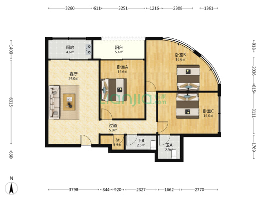 大兴西路 3室1厅2卫 120平方