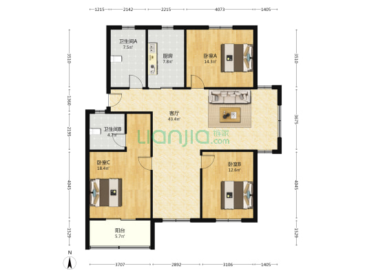 清怡花园 3室1厅2卫 138平方