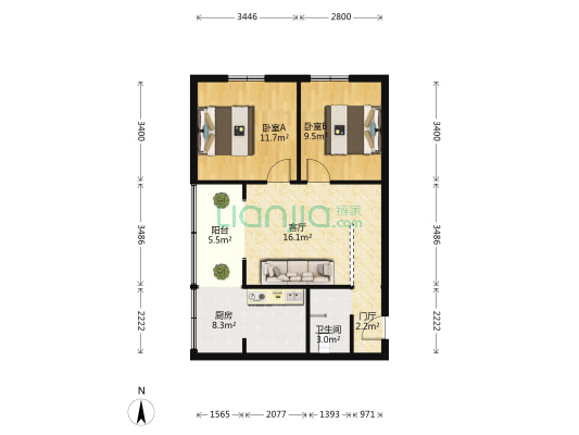 抚琴北巷3号 2室1厅1卫 63平方