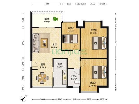 花样年别样城一期 3室2厅1卫 86平方